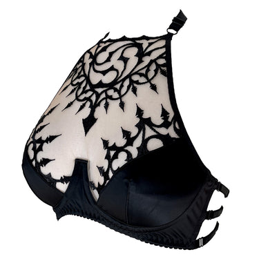 RTO - GATES OF HELL EMBROIDERY HALTER BRA HALF CUPS