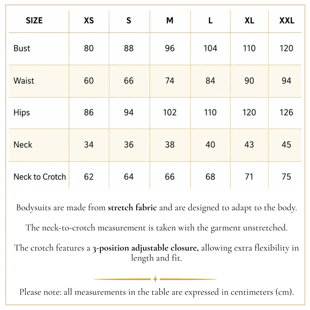 Bodysuit size chart