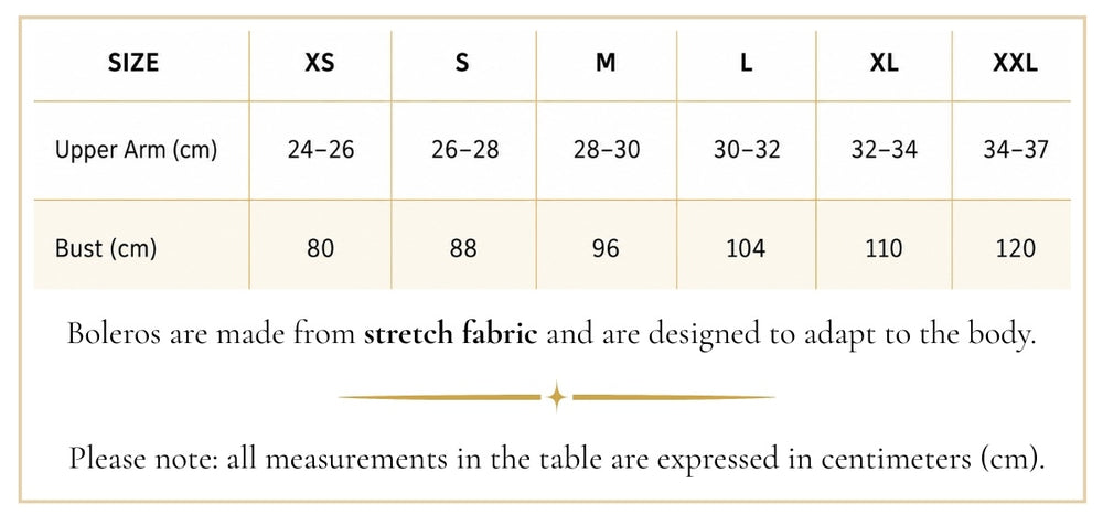 Bolero size chart